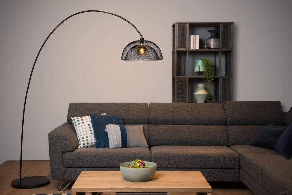 Lampada da terra ad arco Lucide Mesh nera metallo E27 60W