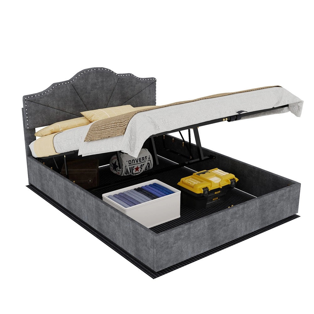Letto Contenitore Imbottito ¨C MINIMAL ¨C Grigio, con Materasso, 140x200