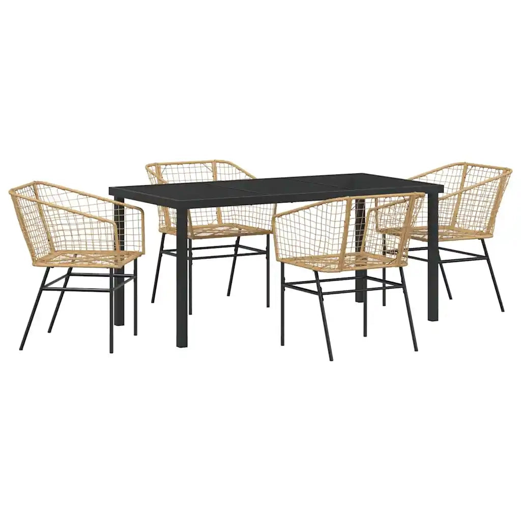 Set da Pranzo per Giardino 5 pcs Marrone polyrattan