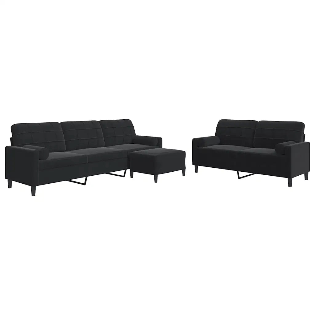 Set di Divani 3 pz con Cuscini e Rinforzi Nero in Velluto
