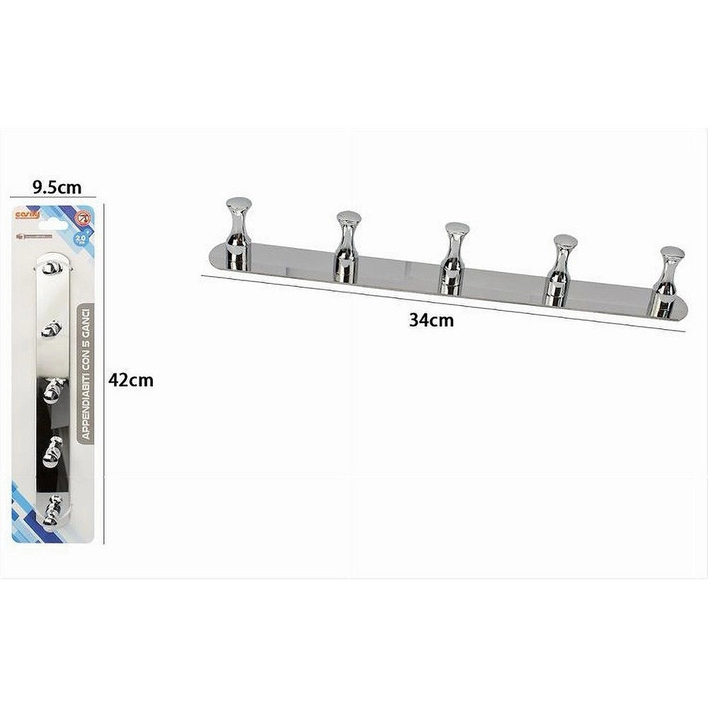 Trade Shop - Appendiabiti Con 5 Ganci Per Accappatoio Bagno Casa A Parete Contemporaneo 59749 -