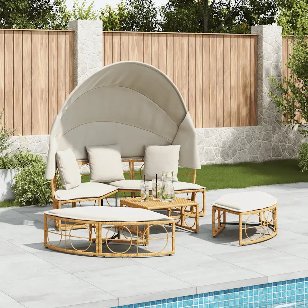 Lettino Prendisole Esterno Tetto e Cuscini in Polyrattan 4108235
