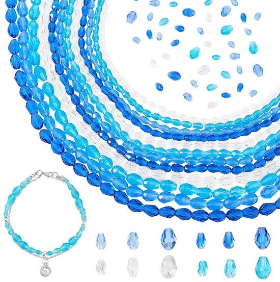 Set di perle in vetro 24 fili - Perle in vetro con faccette - Perle in vetro a lacrima - Perle in vetro a spaziatura - Collana da realizzare - Colore misto - Perle in vetro