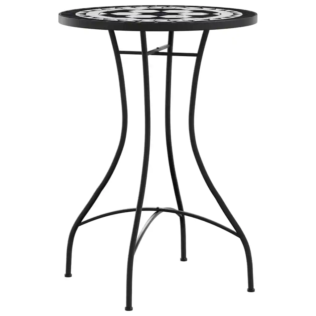 Set da Bistrot con Mosaico Nero e Bianco in Ferro e Ceramica