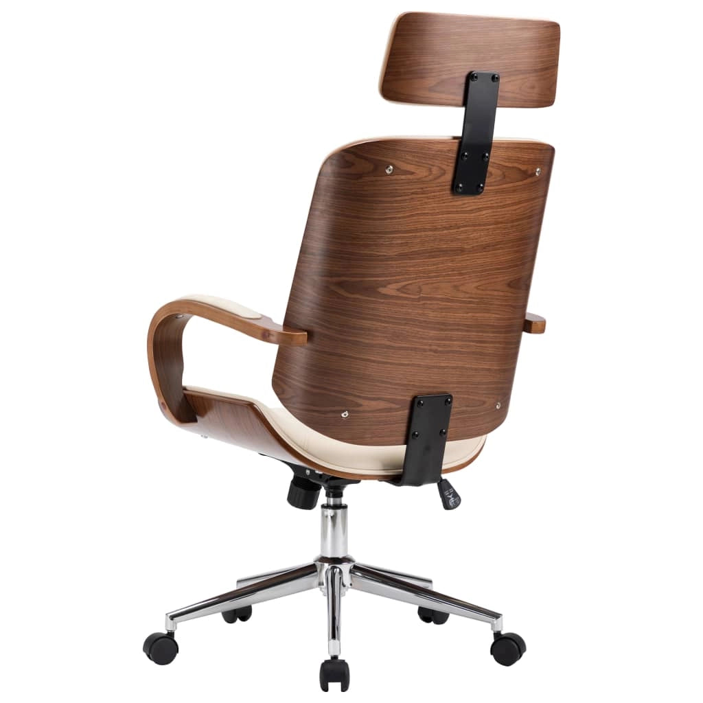 Sedia da ufficio sedia da computer sedia da studio con poggiatesta similpelle e legno crema 02_0023984