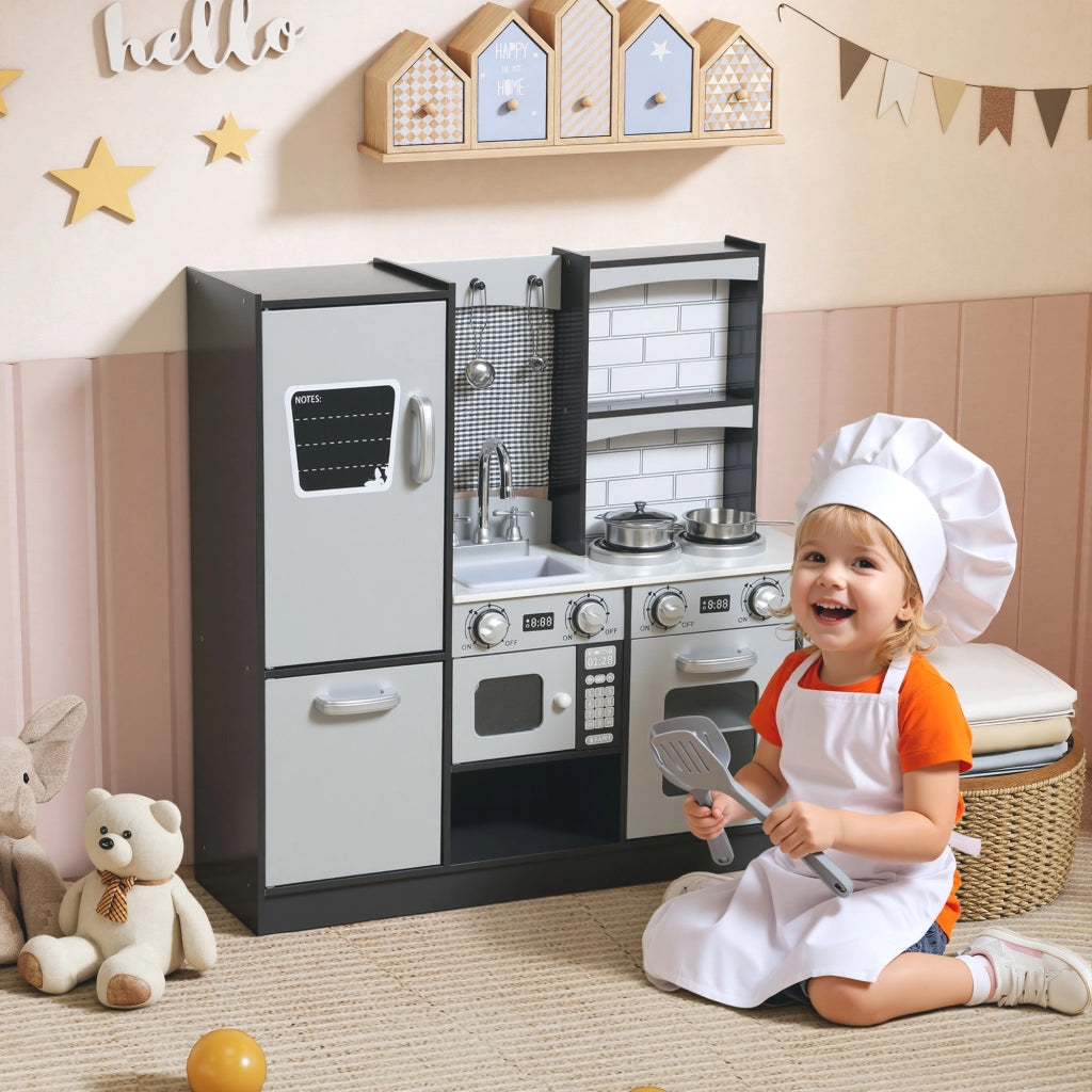 Cucina Giocattolo in Legno con Suono e Accessori Acciaio Inox per Bambini 3+ ¨C Minimal ¨C Marrone Scuro