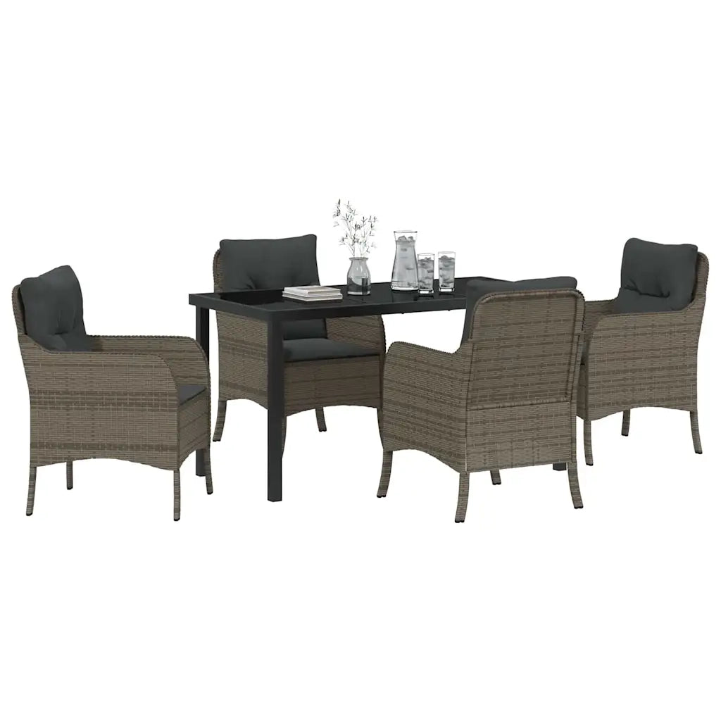 Set da Pranzo per Giardino con cuscino 5 pcs Grigio polyrattan