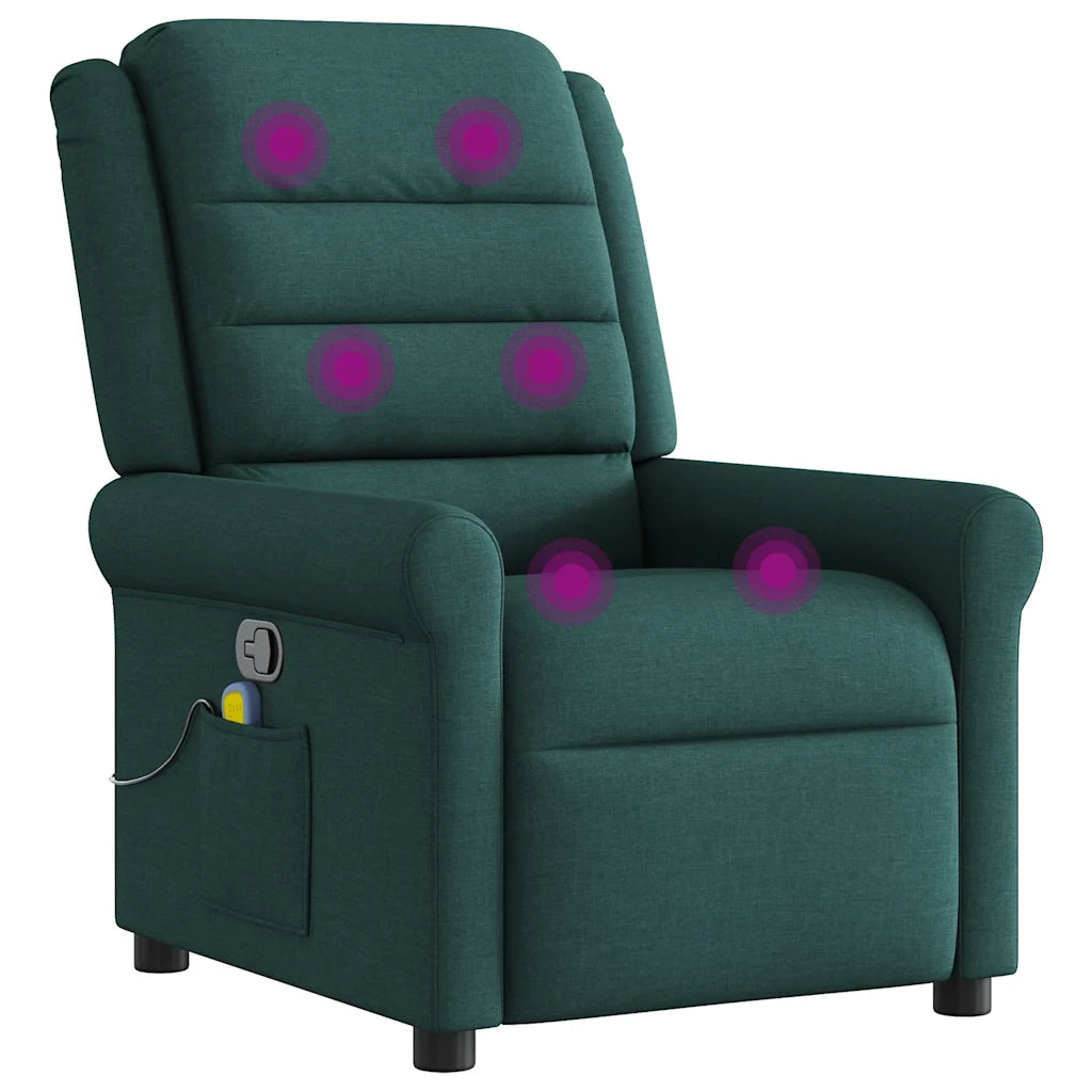 Poltrona Massaggiante Reclinabile Verde Scuro in Tessuto 4015652