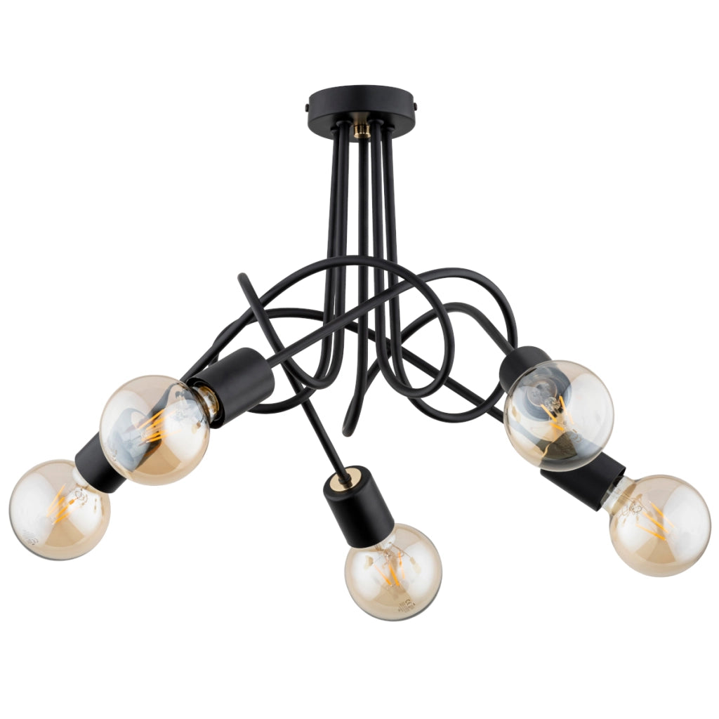 Plafoniera TANGO nera 5 luci E27 bracci intrecciati Alfa