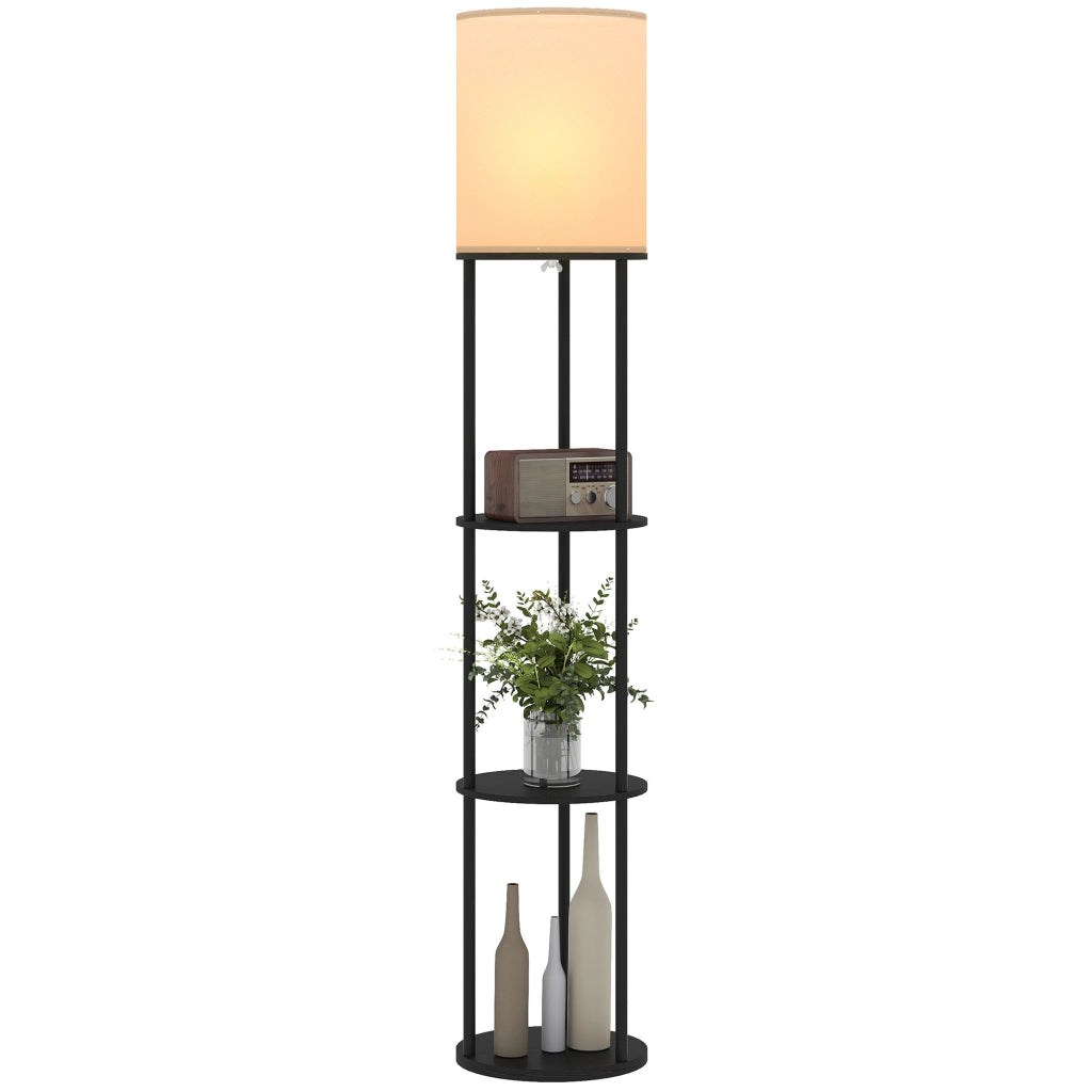Lampada da Terra con Scaffale a 3 Temperature Colore Telecomando ¨C Minimal ¨C Nero