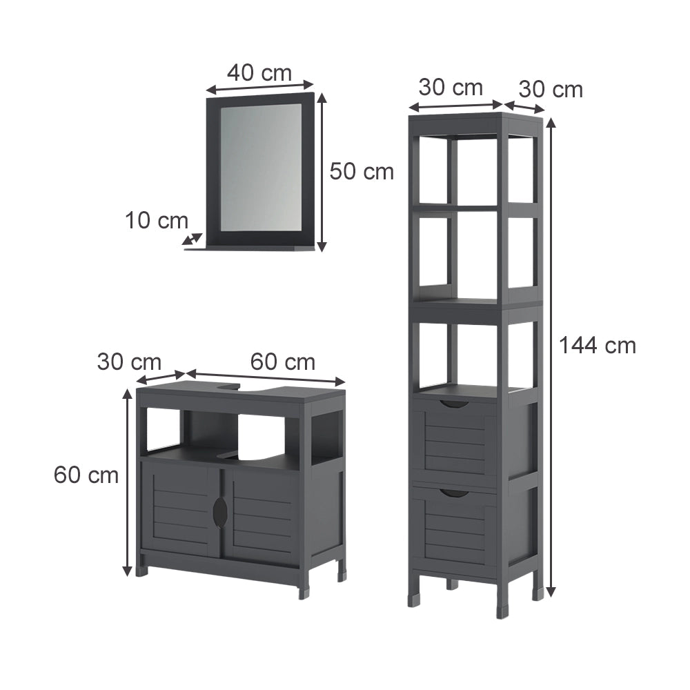 Vicco Set di mobili da bagno Grigio 3 parti