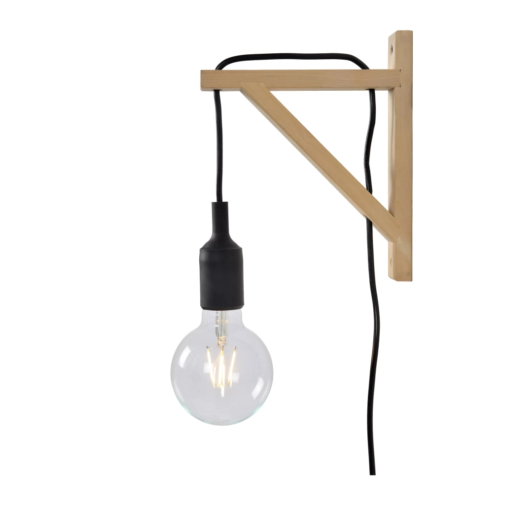Applique scandinava nera/legno Fix Wall 1 luce E27 Lucide