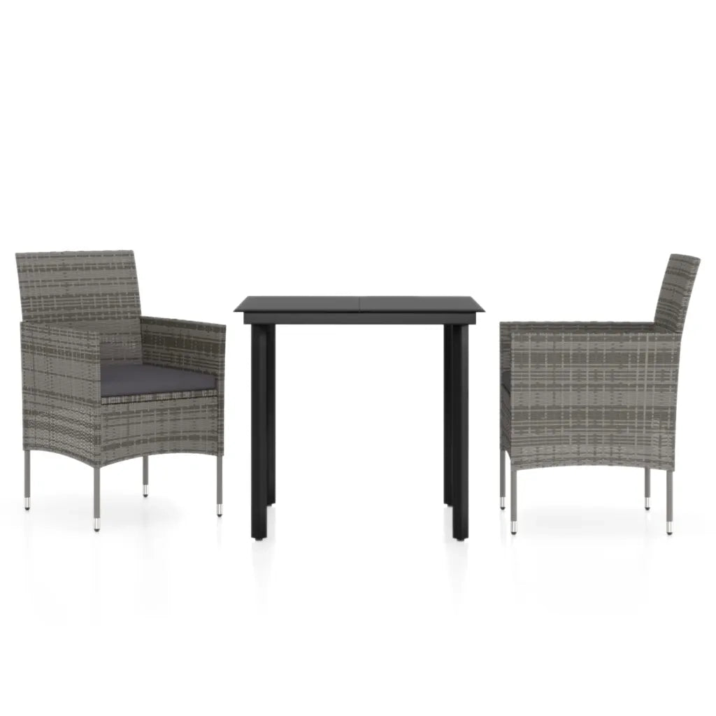 Set da Pranzo da Giardino 3 pz con Cuscini Grigio e Nero 3099287
