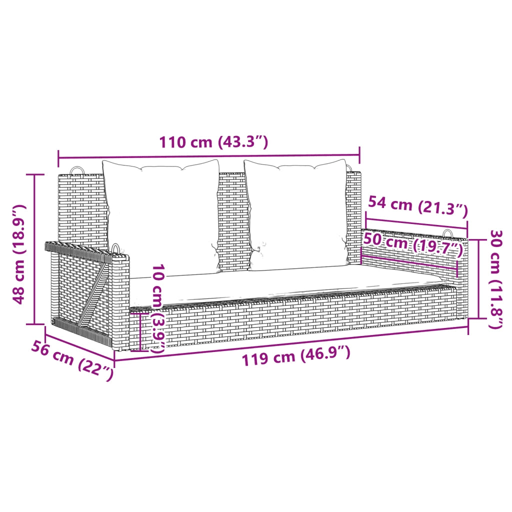 Panchina Dondolo con Cuscini Grigia 119x56x48 cm in Polyrattan 365631