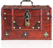 Cassa Segreta 24 x 20 x 15 cm - grande cassa segreta, decorata in legno marrone con viti a molla, con coperchio, chiusura e chiave, cassa segreta pirata chiusura a chiave, scatola di conservazione con maniglia superiore
