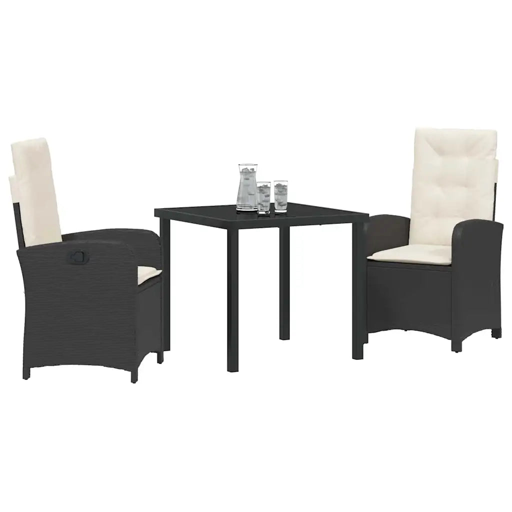 Set da Pranzo per Giardino con cuscino 3 pcs Nero polyrattan