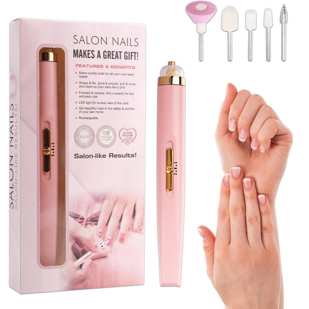 Trade Shop - Fresa Unghie Set Per Manicure Pedicure Lima Ricaricabile 5 Punte Leva Cuticole -