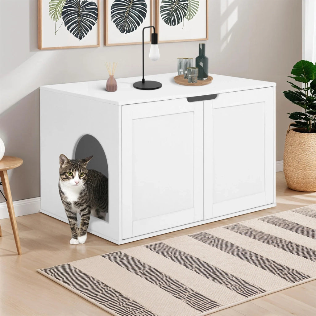 IDMarket - Toilette per gatti a doppia anta bianca