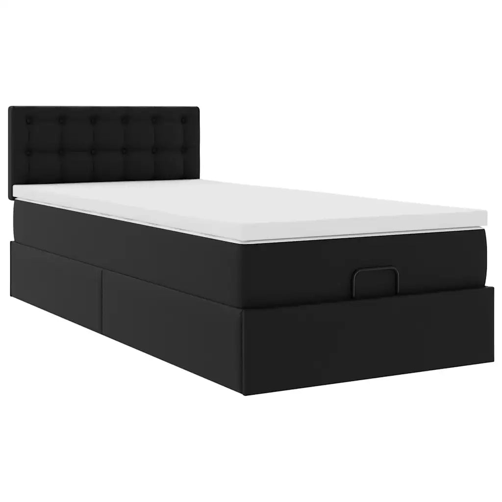 Letto Pouf con Materasso Nero 90x190 cm Similpelle