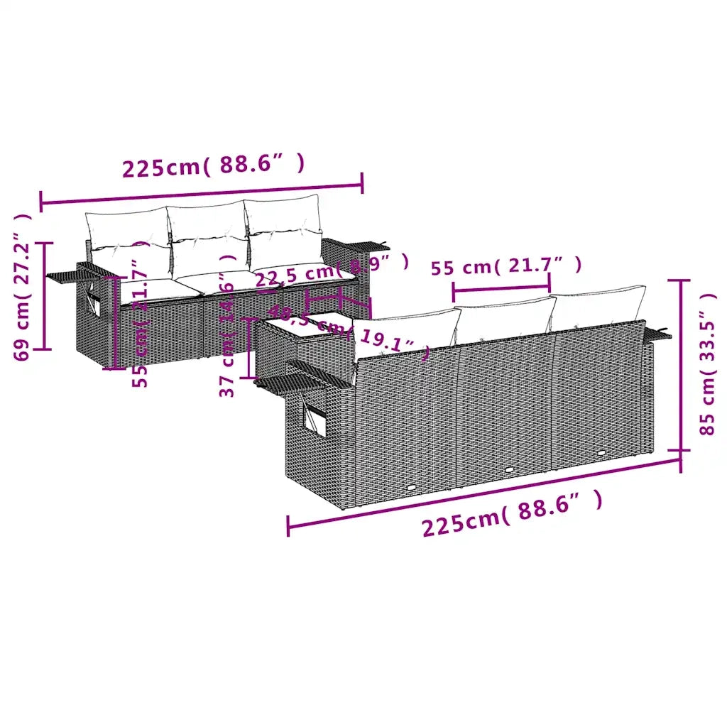 Set Divani da Giardino 7 pz con Cuscini Marrone in Polyrattan 3252250