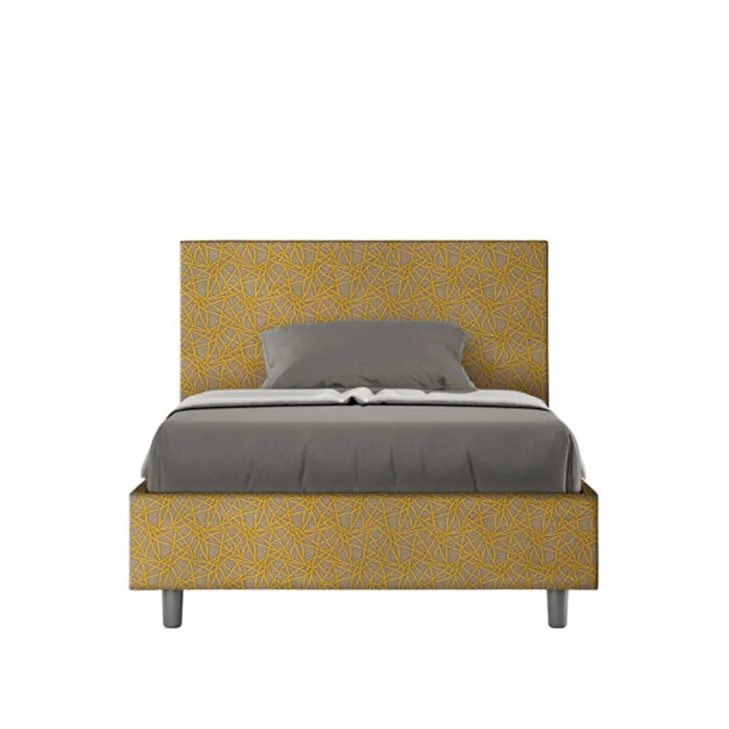Letto una piazza e mezza contenitore imbottito 120x200 tessuto Era 6 giallo Adele