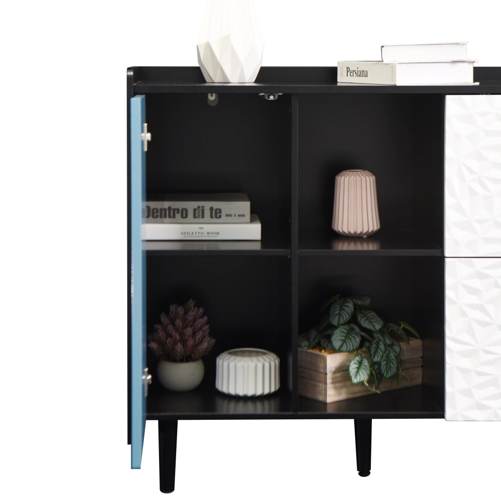 Credenza Moderna con Ante Blu e Cassetti ¨C MINIMAL ¨C Nero/Blu