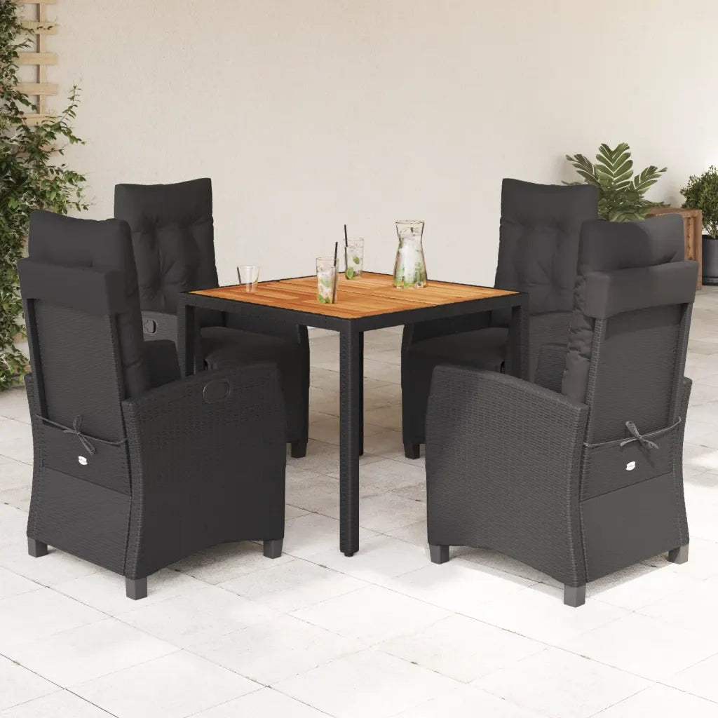 Set da Pranzo da Giardino 5 pz Nero con Cuscini in Polyrattan 3212907