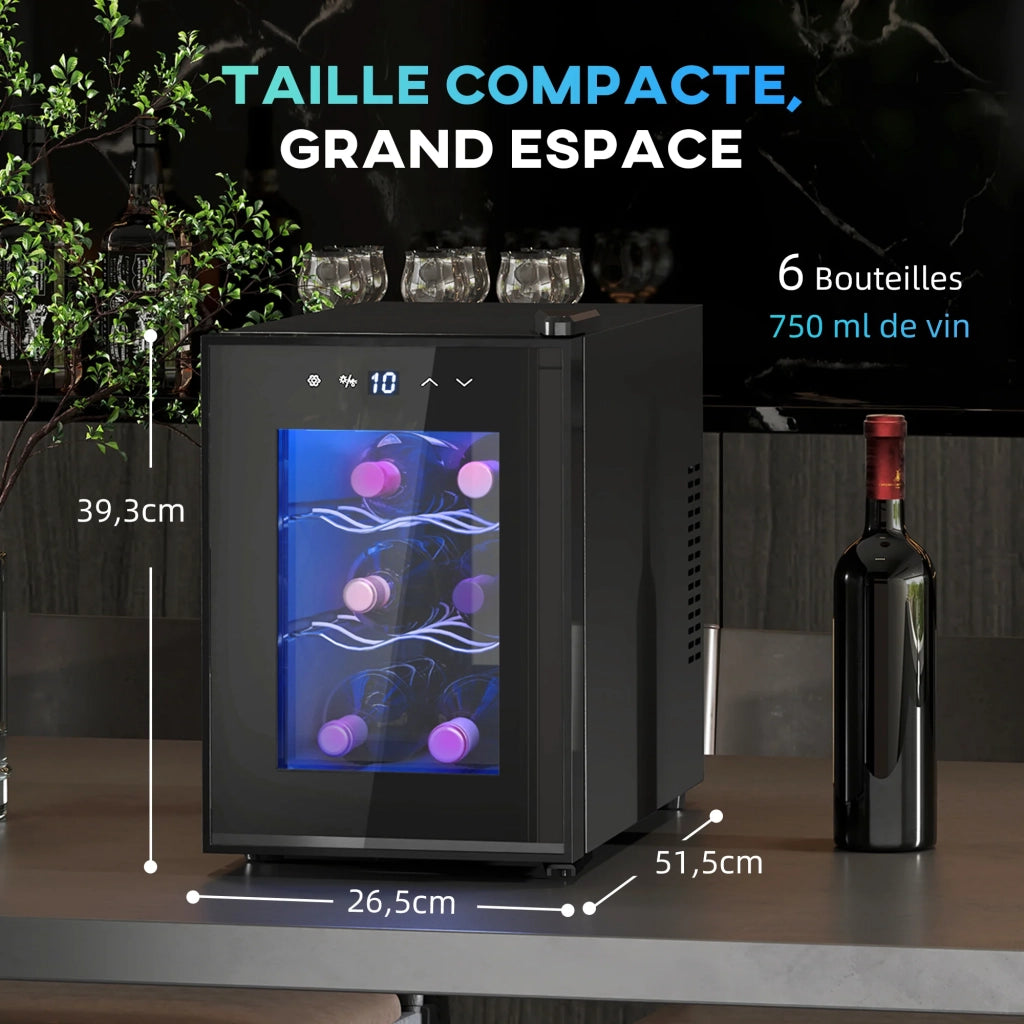 Cantinetta per vini compatta bar 26.5 x 51.5 x 39.3 cm temperatura regolabile 8-18 °c controllo tattile moderno ed essenziale in metallo nero 21_0000954