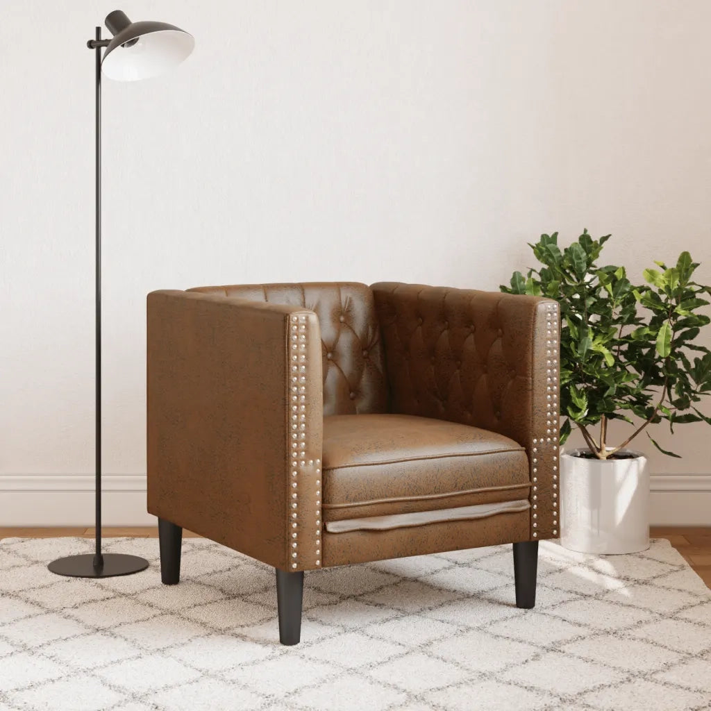 Poltrona | Sedia Relax Chesterfield Marrone in Similpelle Scamosciata