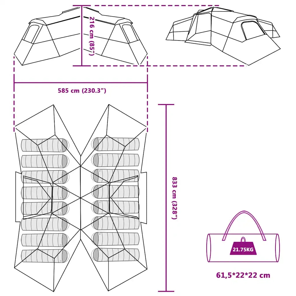 Tenda Familiare con tetto Blu 833 x 585 x 216 cm taffetà 42001152