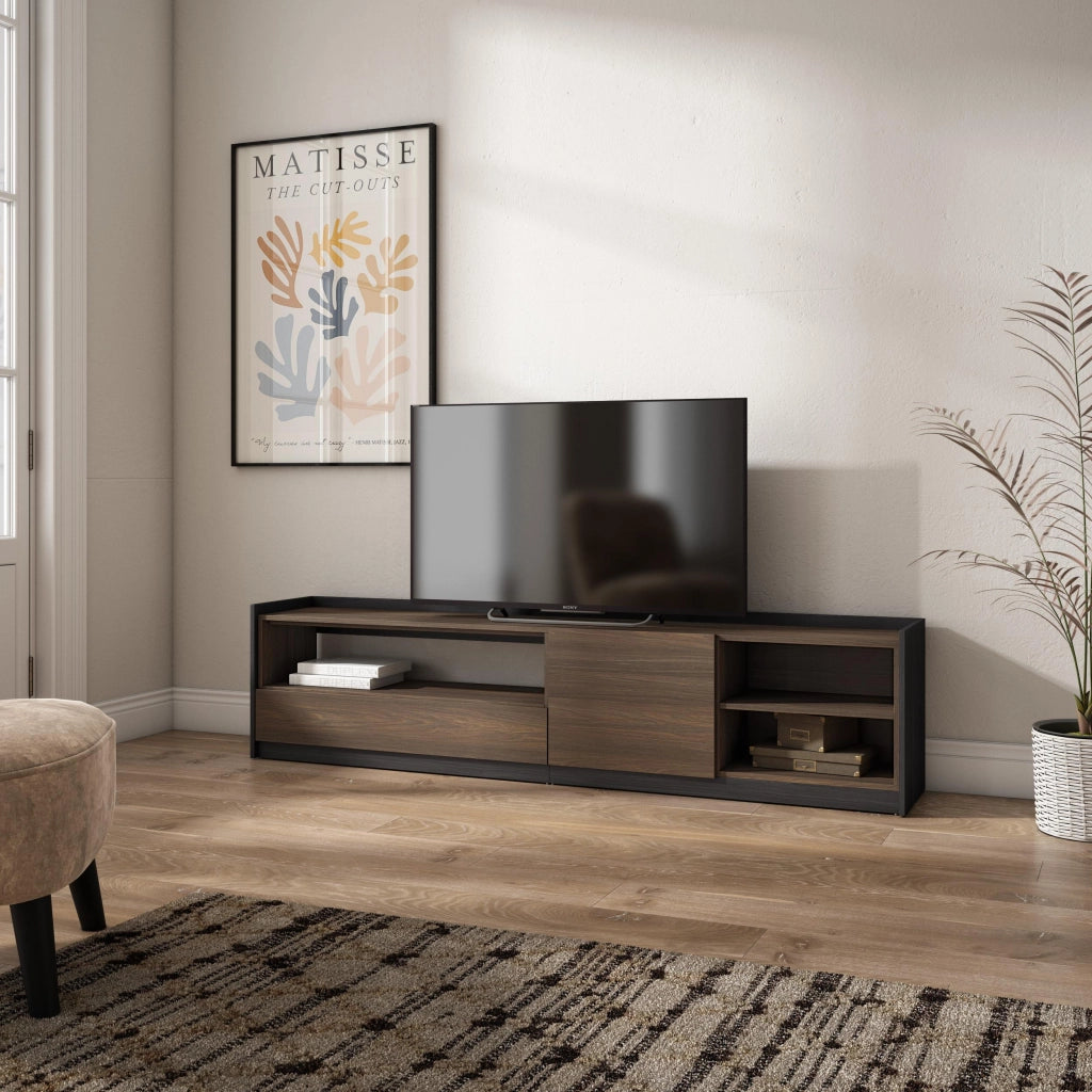 Mobile TV Soggiorno, 207x50x37 cm, Per TV fino a 80", Mobile Soggiorno, Rovere scuro e Nero