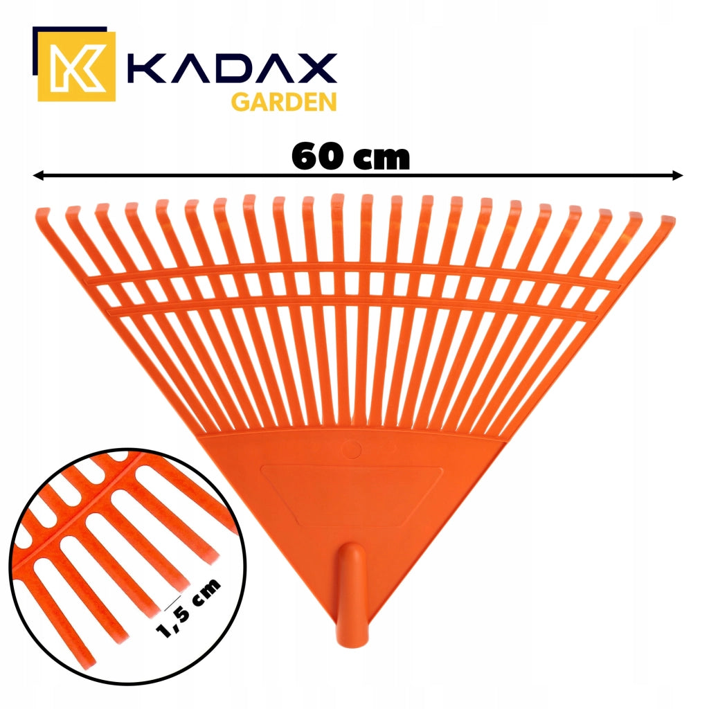 Rastrello per foglie KADAX in plastica, senza manico, largo 60 cm, 22 denti.