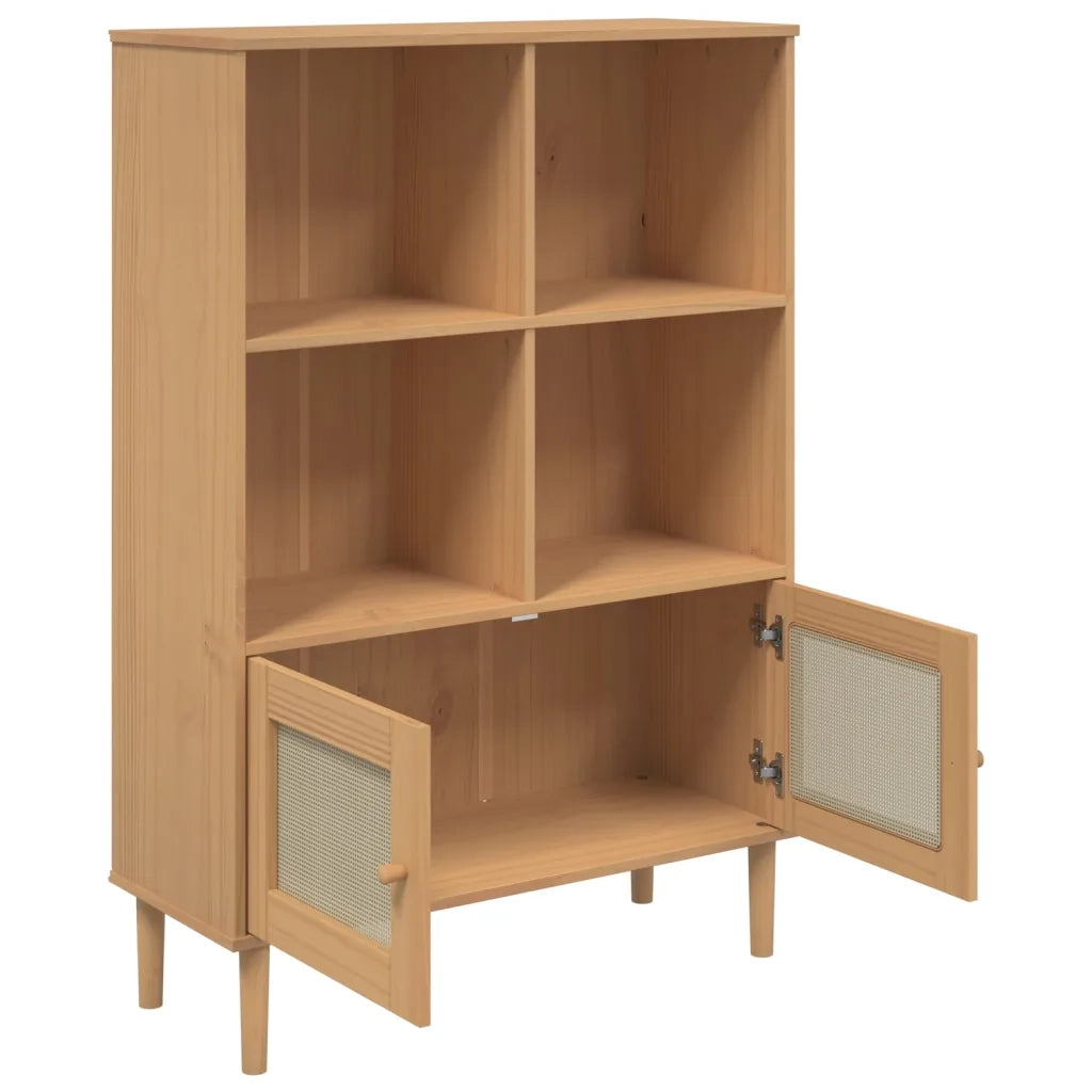 Credenza | Madia | Buffet da pranzo | Armadio da pranzo SENJA Aspetto Rattan Marrone 90x35x130 cm Legno Pino
