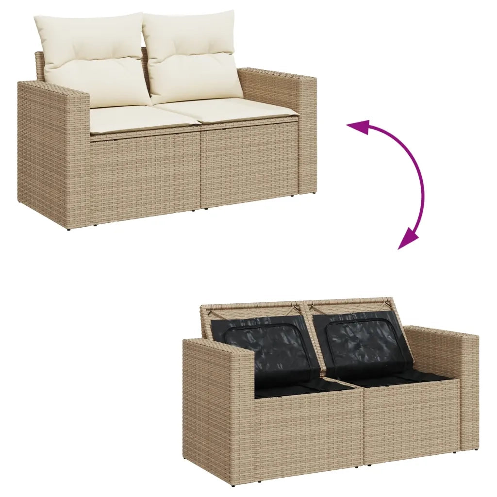 Set Divano da Giardino 9 pz con Cuscini Beige in Polyrattan 3256541