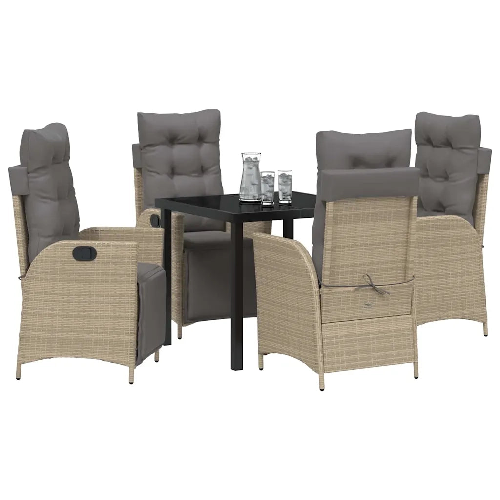 Set da Pranzo per Giardino con cuscino 5 pcs Beige polyrattan