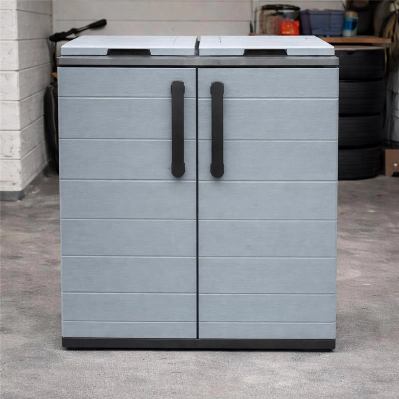 ARMADIO PATTUMIERA BASSO IN PLASTICA 2 SCOMPARTI DIMENSIONI 68X37X H 84 CM 200 LT