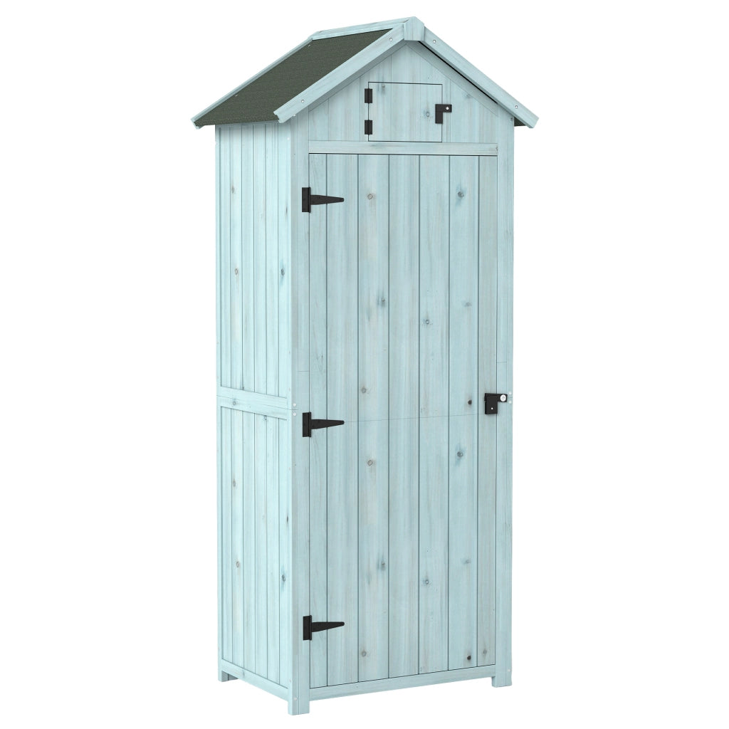 Armadio da giardino ¨C zephmum ¨C 3 ripiani, 2 ante, tetto in bitume, 77x54x179 cm, legno di abete trattato, blu