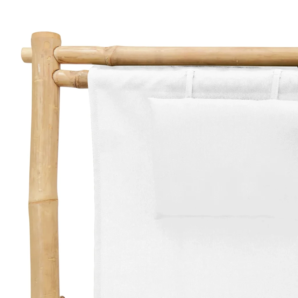 Sedia a Sdraio in Bambù e Tela Bianco Crema 318594