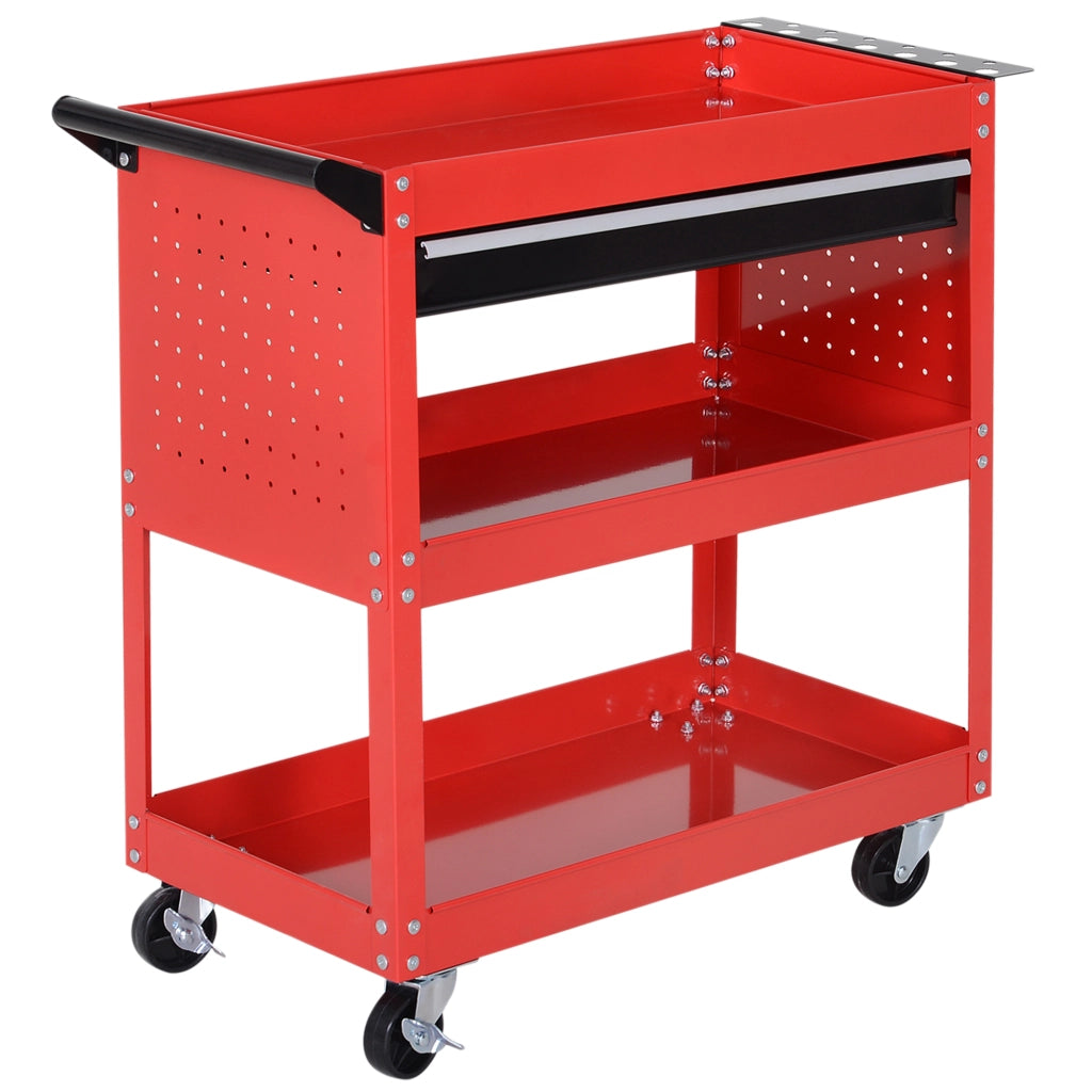Carrello Porta Utensili con Maniglia e Cassetto 3 Ripiani ¨C Xylo ¨C Acciaio Rosso 82x35x76cm