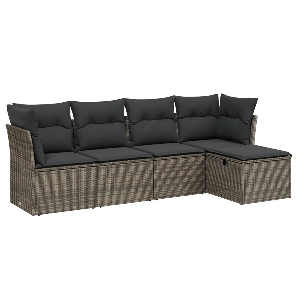 Set Divano da Giardino 5 pz con Cuscini Grigio in Polyrattan 3263136