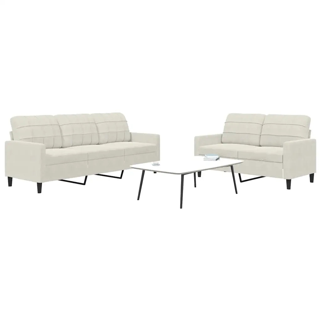 Set di Divani 2 pz con Cuscini Crema in Velluto