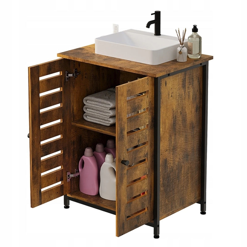 Mobile bagno marrone, stile loft, autoportante, con ripiano rustico
