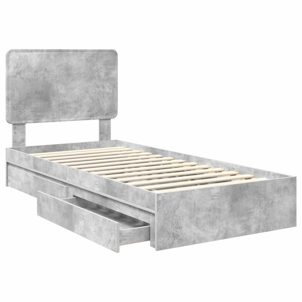 Letto con Contenitore con testiera Grigio cemento 100 x 200 cm