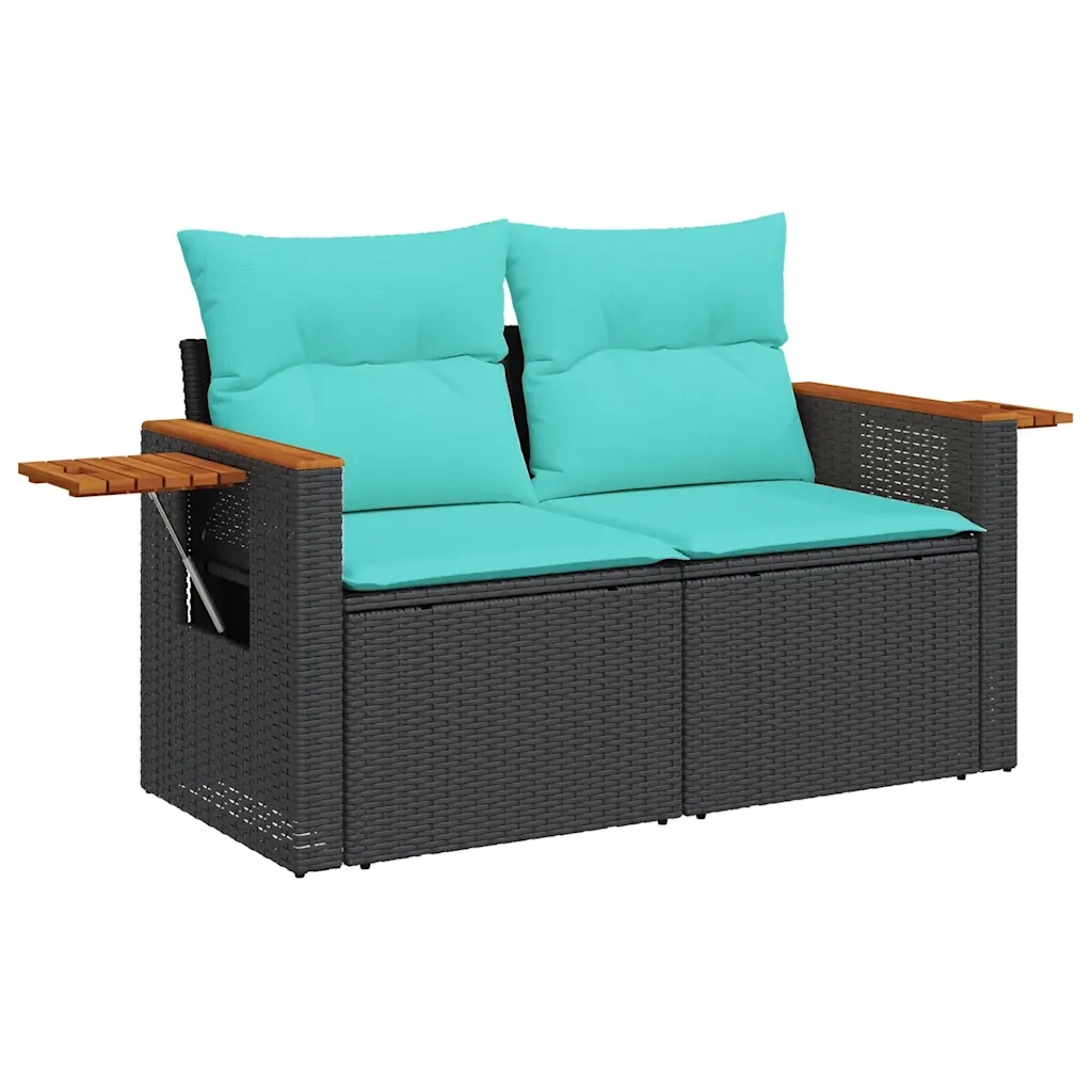 Set Divani da Giardino 8 pz con Cuscini Nero in Polyrattan