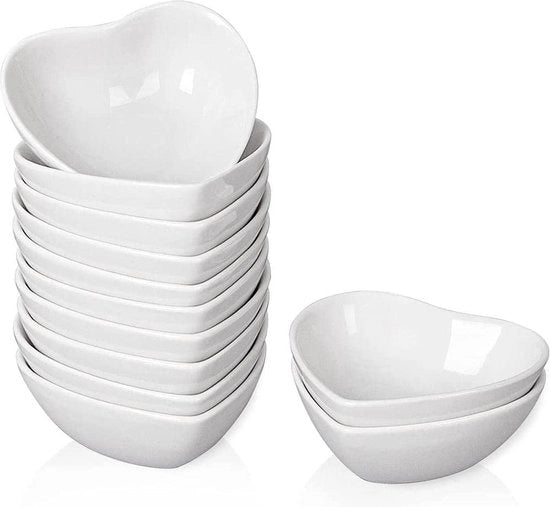 Set di ciotole per salse in forma di cuore, piatti per salse in ceramica, contenitori per salse da 1 oz, contorni per barbecue, spezie, antipasti, dessert, sushi, party e bar, bianco, 12 pezzi