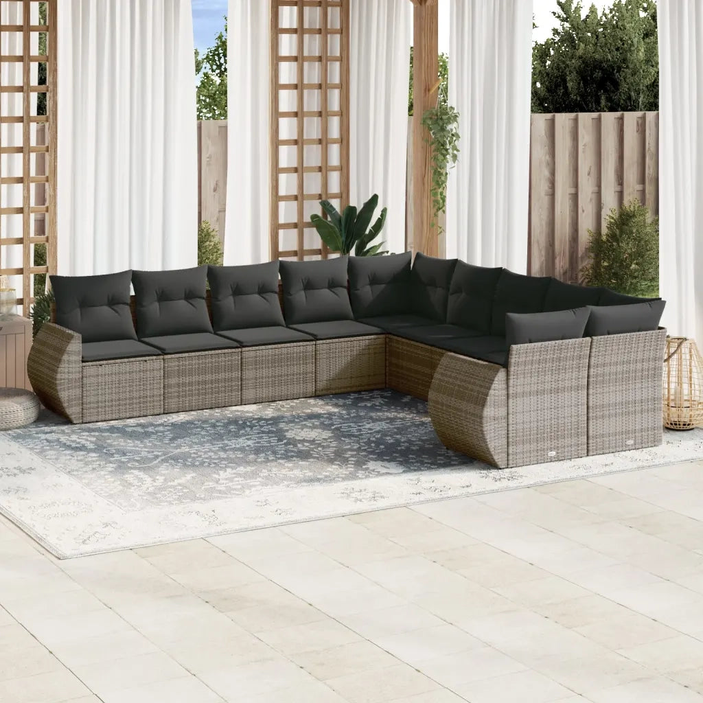 Set Divani da Giardino 11 pz con Cuscini in Polyrattan Grigio 3254257
