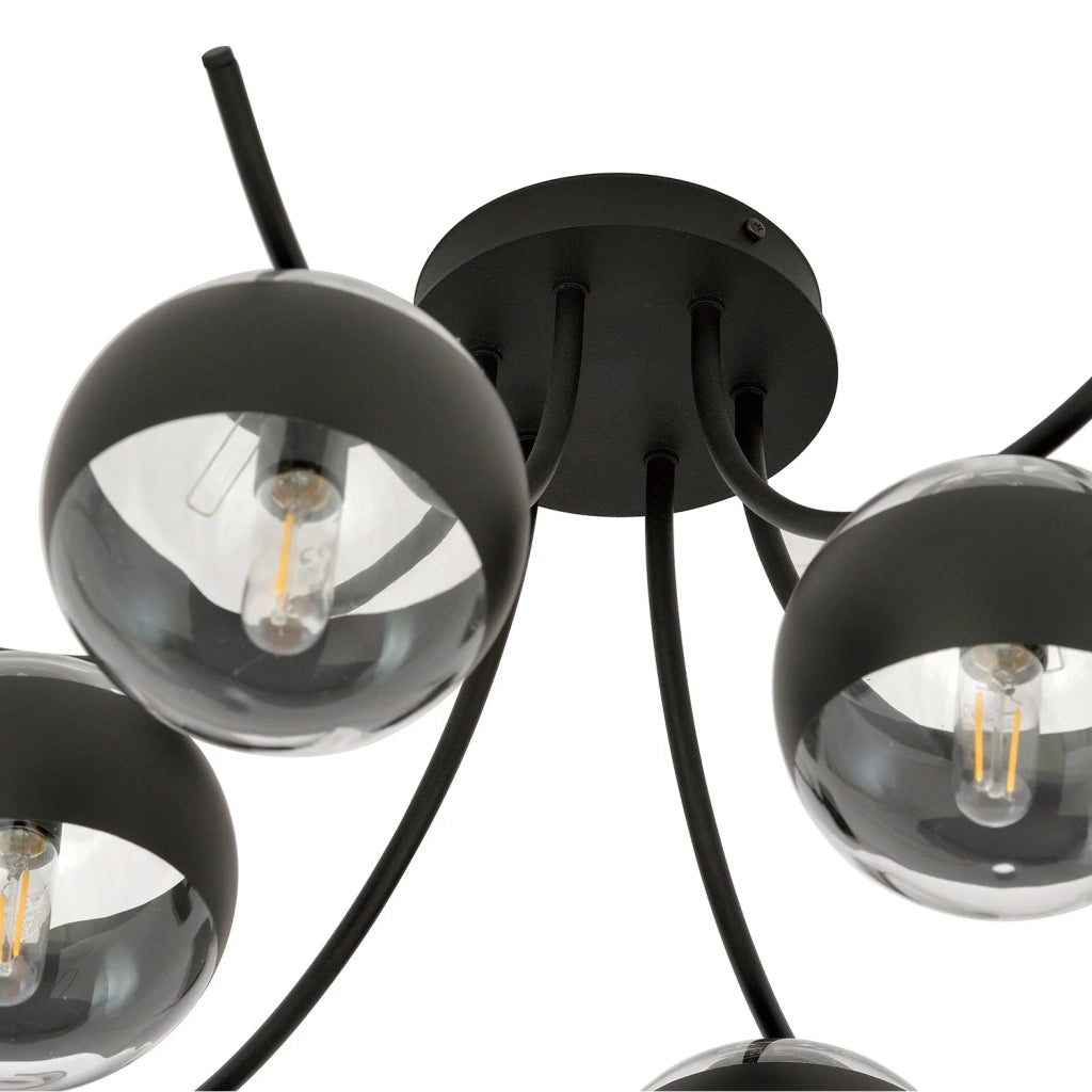 Plafoniera Moderna Coeo Acciaio Nero 6 Luci E14 Ip20