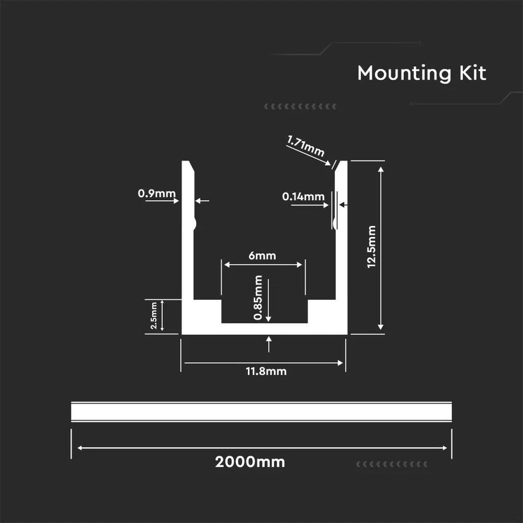 Profilo in Alluminio per Striscia LED max. 16mm a Superficie 2000mm Senza Copertura – V-TAC – VT-8117