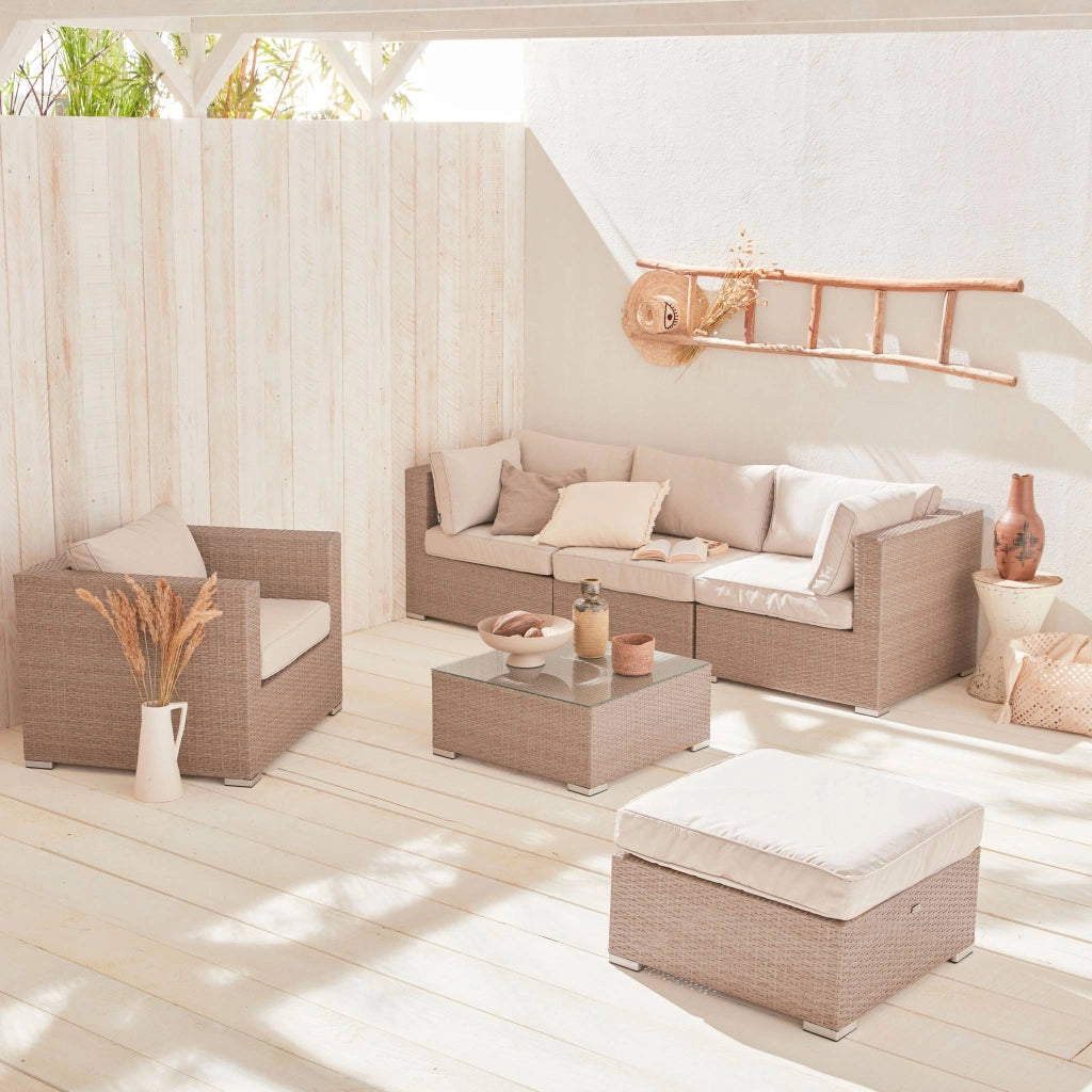 Salotto da giardino in resina intrecciata, 5 posti, beige