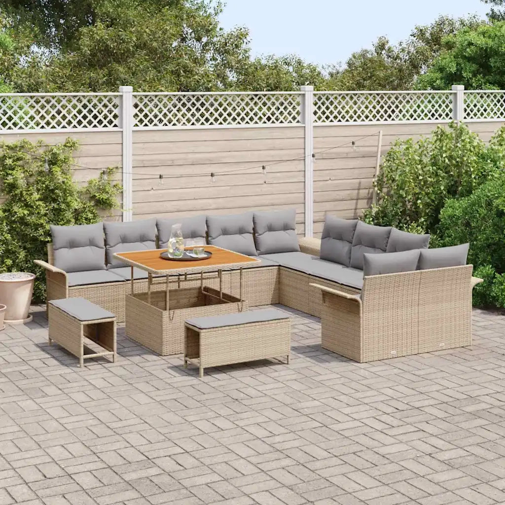 Set Divano da Giardino con cuscino 13 pcs Beige e Grigio Chiaro 3364137